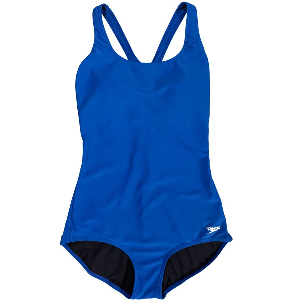 Speedo Womens Solid Ultraback Racerback One Piece Swimsuit 12 Shelf Bra Pads